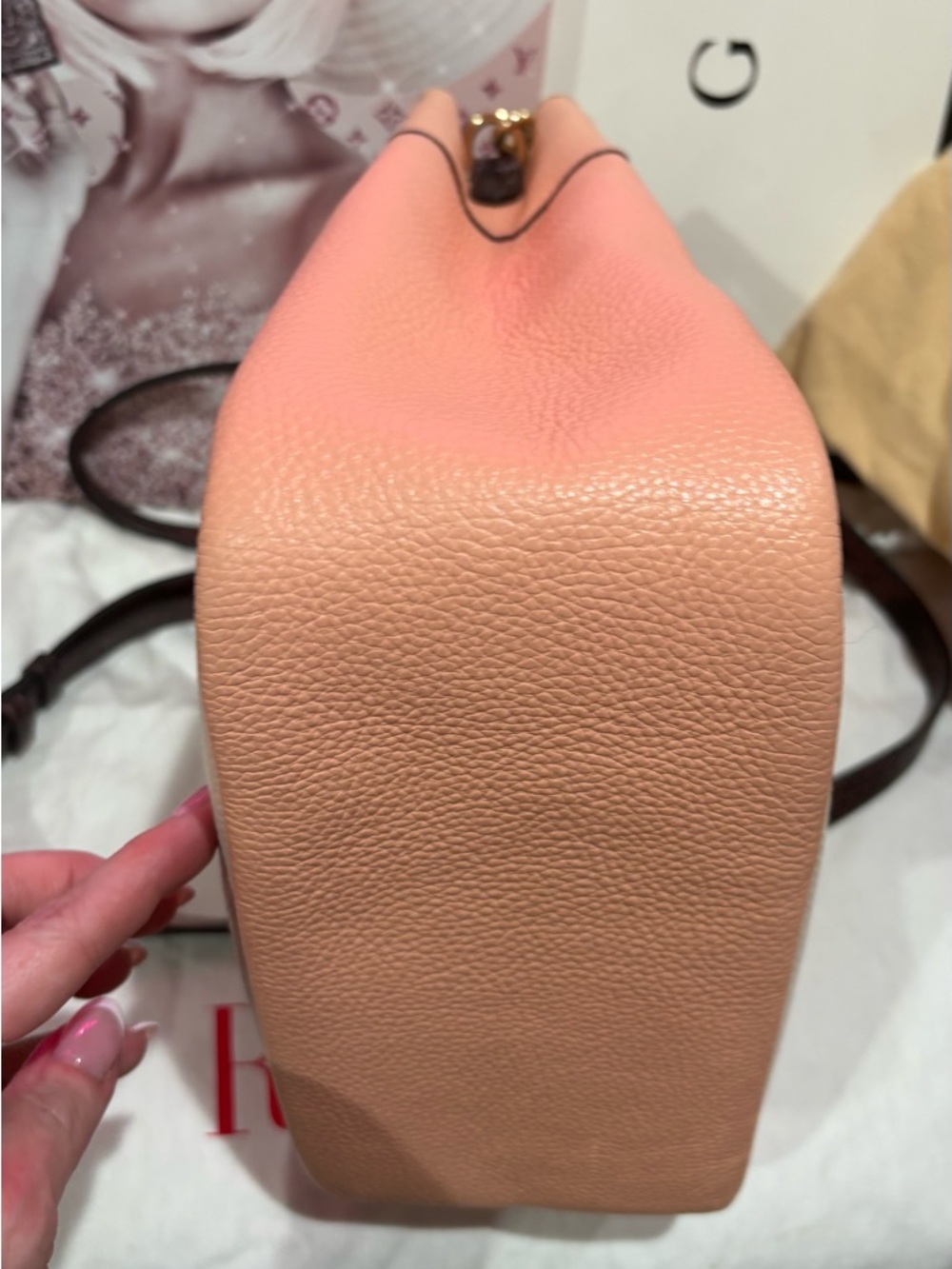 Coach Chalk and Pink Pebbled Leather Crossbody with Gold Chain Accents - Picture 4 of 9